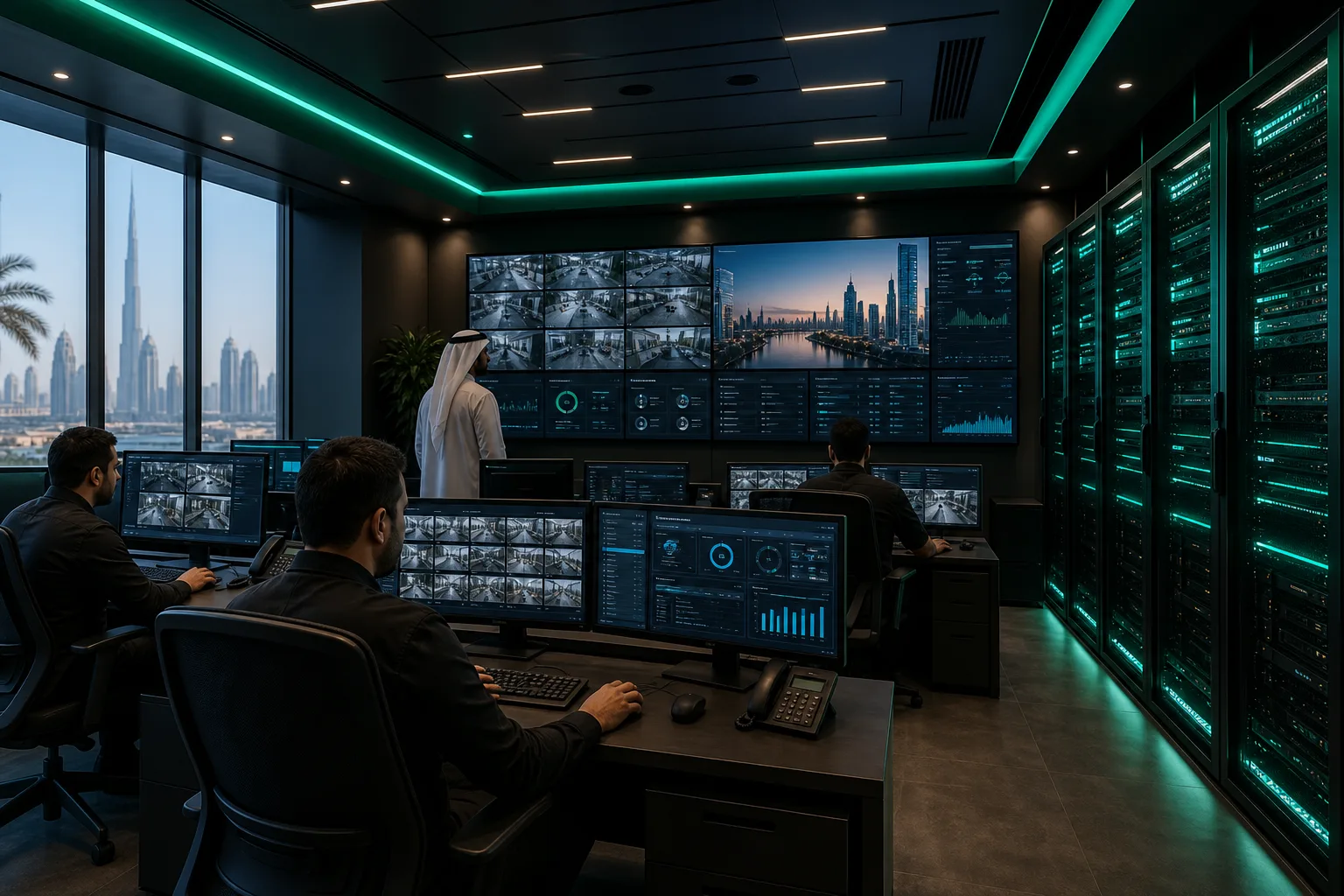 SiteLayer engineers in a modern IPTV and digital signage control room