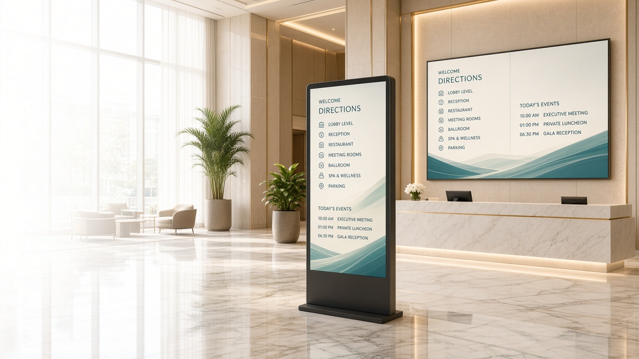 Dubai hotel lobby digital signage and wayfinding screens